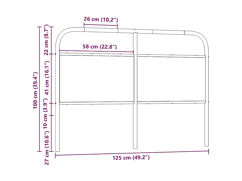 Vervangend hoofdbord 120 cm staal en gerookt eikenkleurig