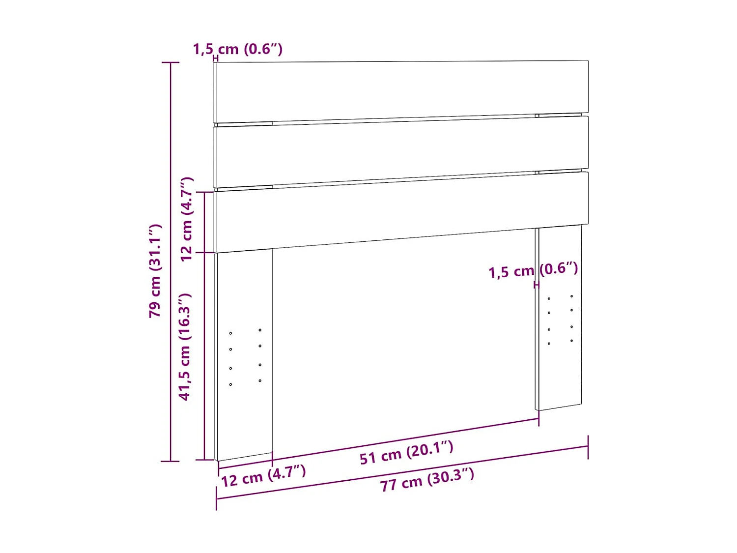 Kopfteil 75 cm Massivholz Eiche