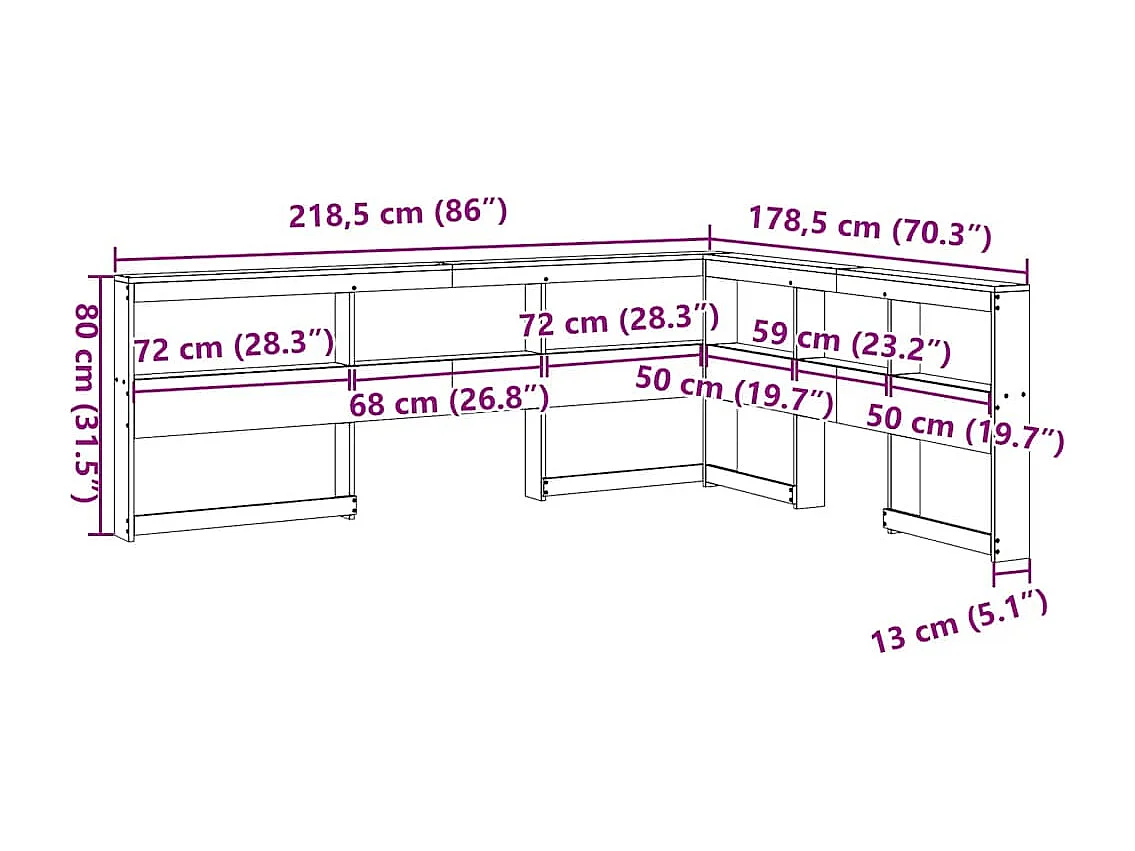 Kopfteil mit Bücherregal L-Form Wachsbraun 160 cm Massivholz