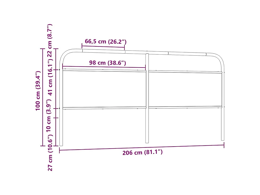Vervangend hoofdbord 200 cm bewerkt hout en staal bruin eikenkleurig