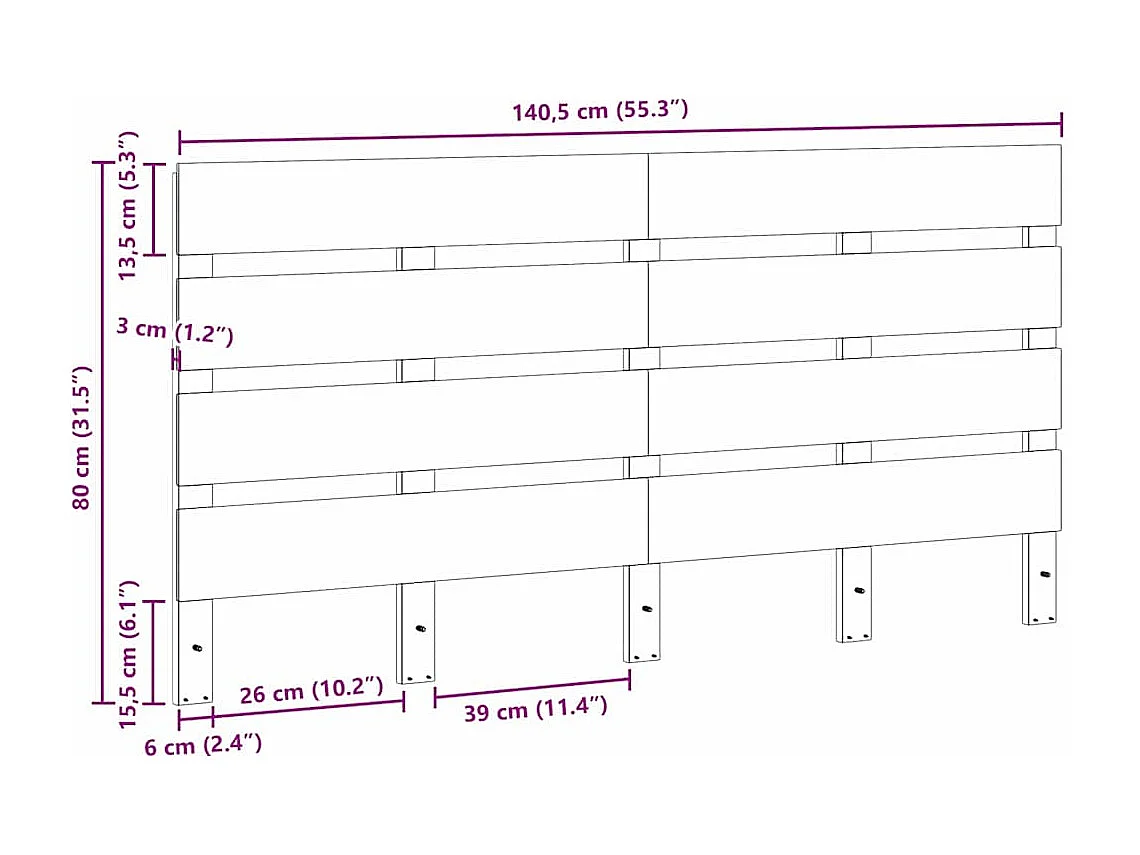 Kopfteil Braun 140,5 x 3 x 80 cm Massives Kiefernholz