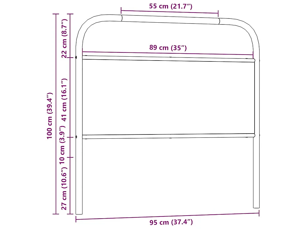 Vervangend hoofdbord 90 cm staal en gerookt eikenkleurig