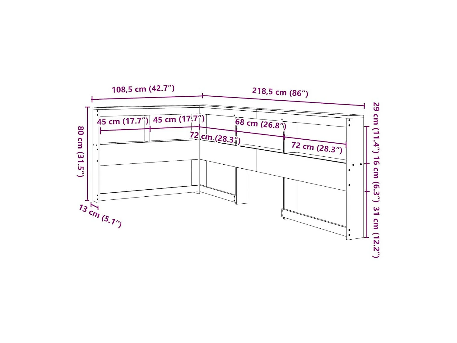 Kopfteil mit Bücherregal L-Form Wachsbraun 90 cm Massivholz