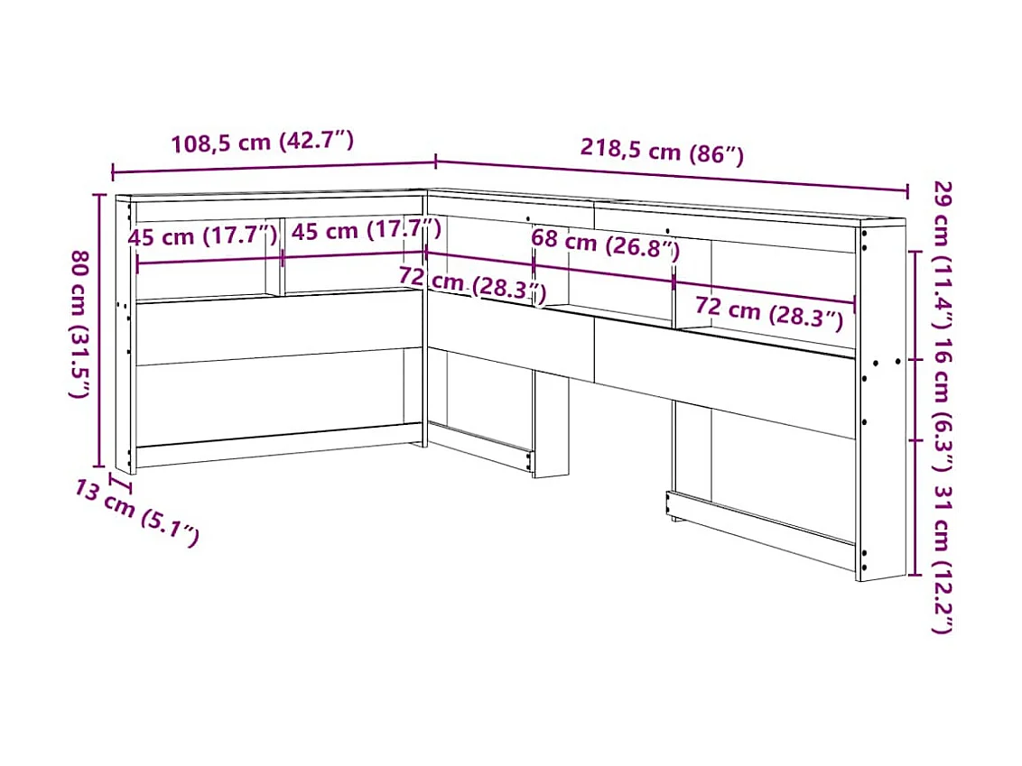 Kopfteil mit Bücherregal L-Form Wachsbraun 90 cm Massivholz