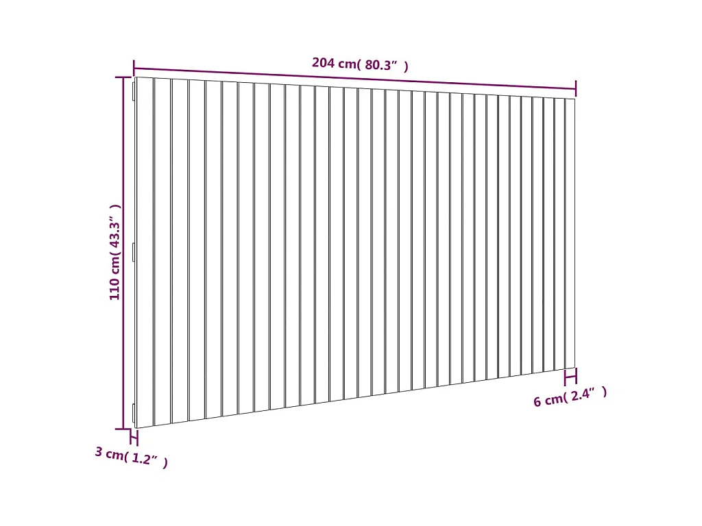 Hoofdbord wandmontage 204x3x110 cm massief grenenhout