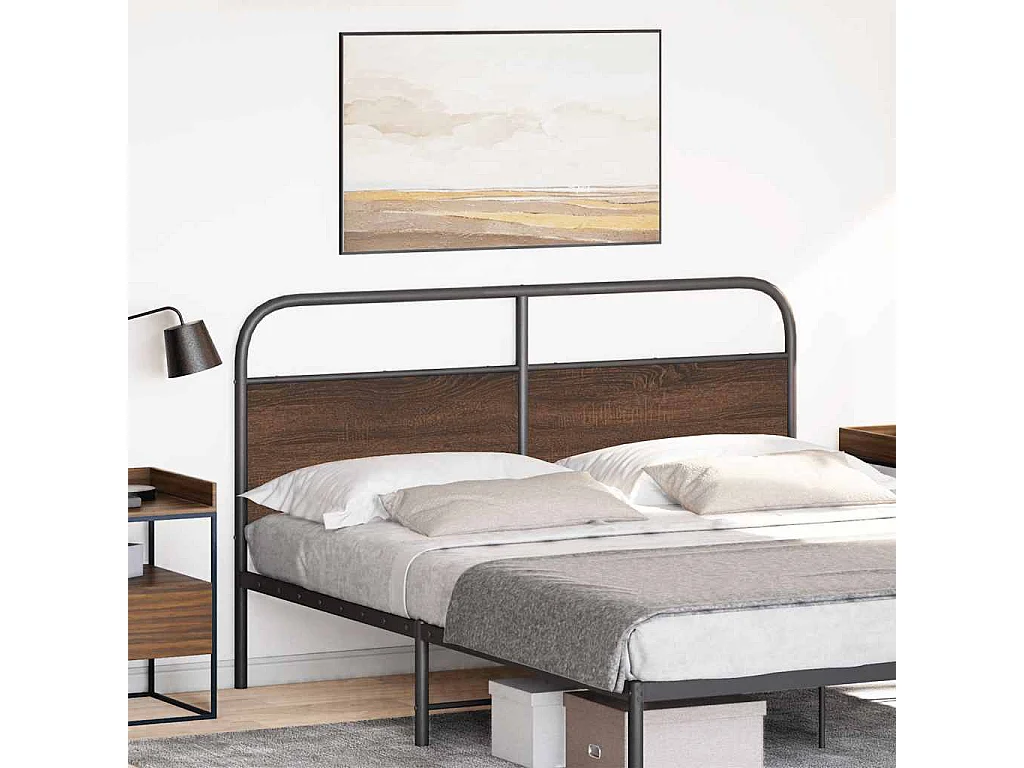 Tête de lit chêne marron 160 cm acier et bois d'ingénierie