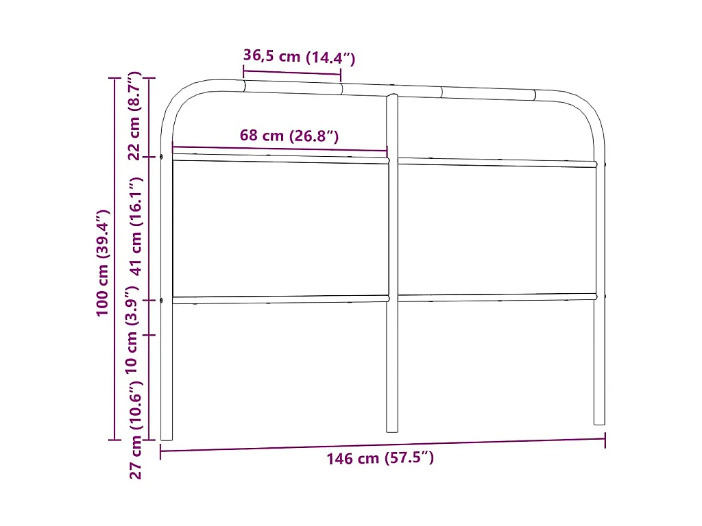 Vervangend hoofdbord 140 cm bewerkt hout en staal bruin eikenkleurig