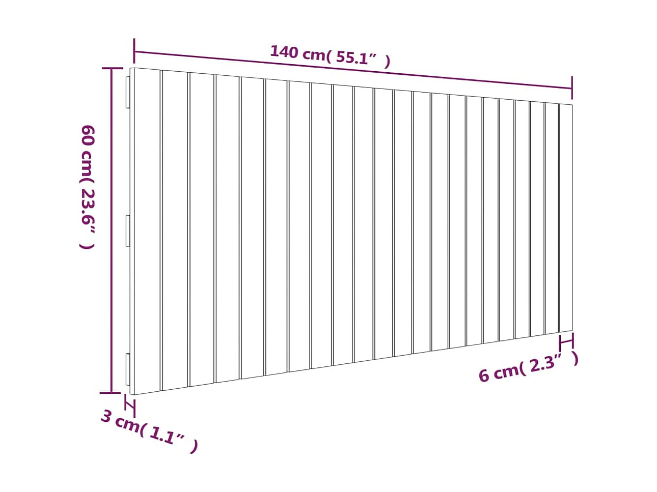 Wandhoofdbord 140x3x60 cm massief grenenhout