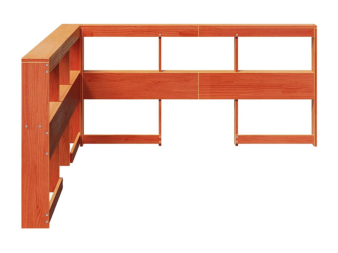 Kopfteil mit Bücherregal L-Form Wachsbraun 140 cm Massivholz