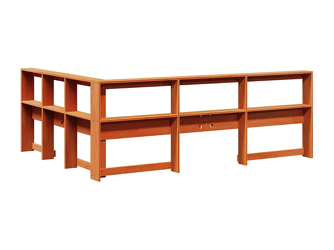 Kopfteil mit Bücherregal L-Form Wachsbraun 140 cm Massivholz