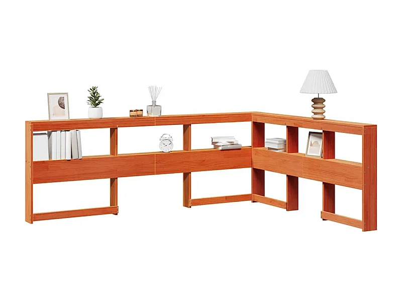 Kopfteil mit Bücherregal L-Form Wachsbraun 140 cm Massivholz