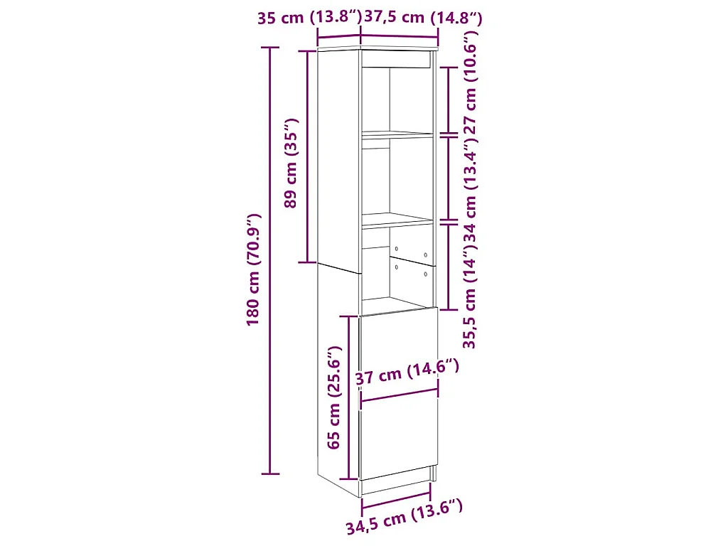 Buffet haut blanc 37,5x35x180 cm bois d'ingénierie