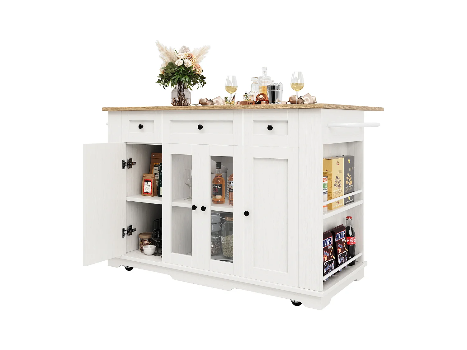 Piatto da cucina multifunzione MDF metallo plateau bois blanc rangement étagères verre trempé