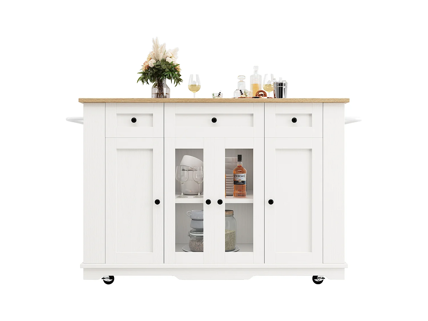 Piatto da cucina multifunzione MDF metallo plateau bois blanc rangement étagères verre trempé