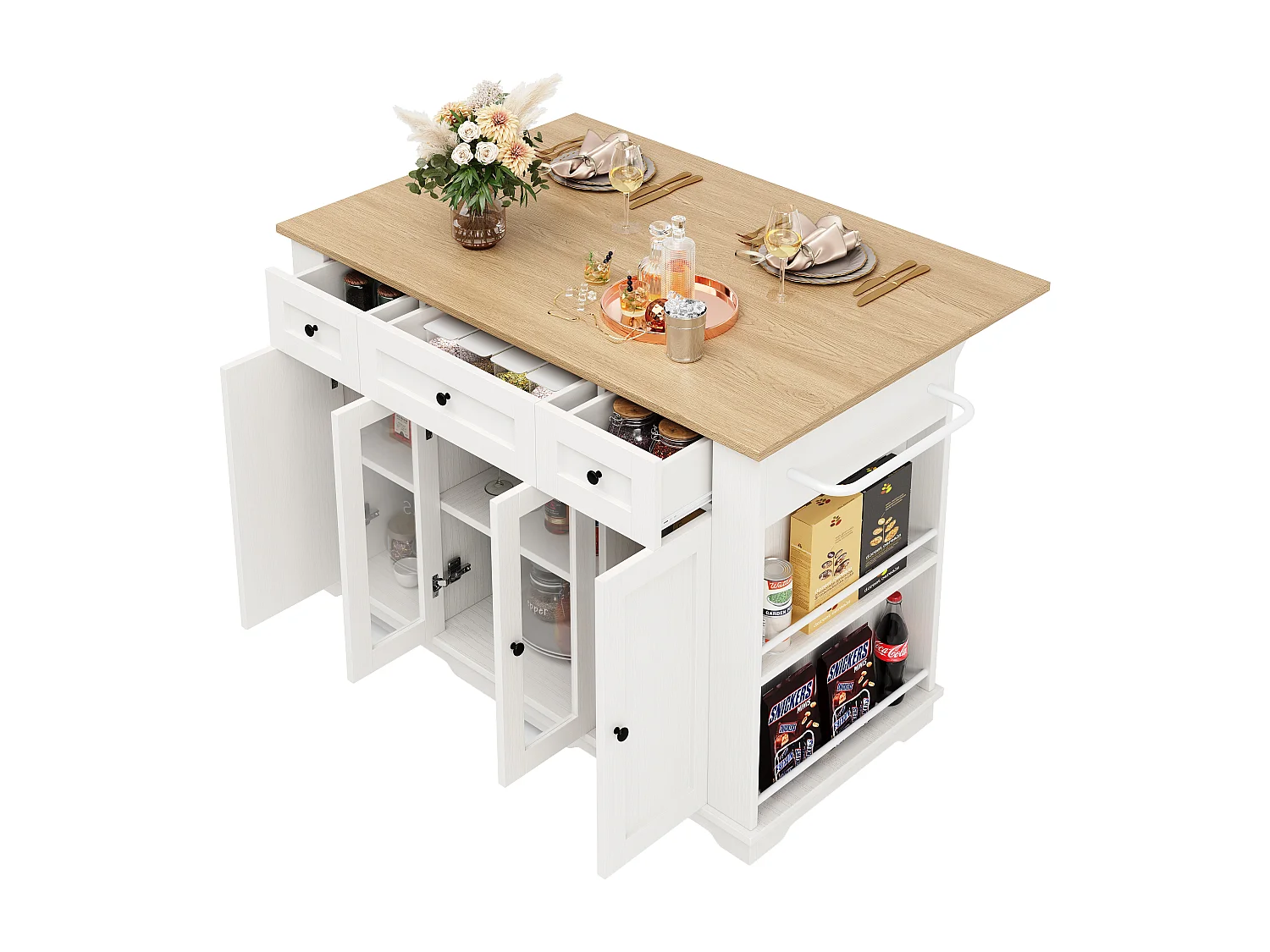 Piatto da cucina multifunzione MDF metallo plateau bois blanc rangement étagères verre trempé