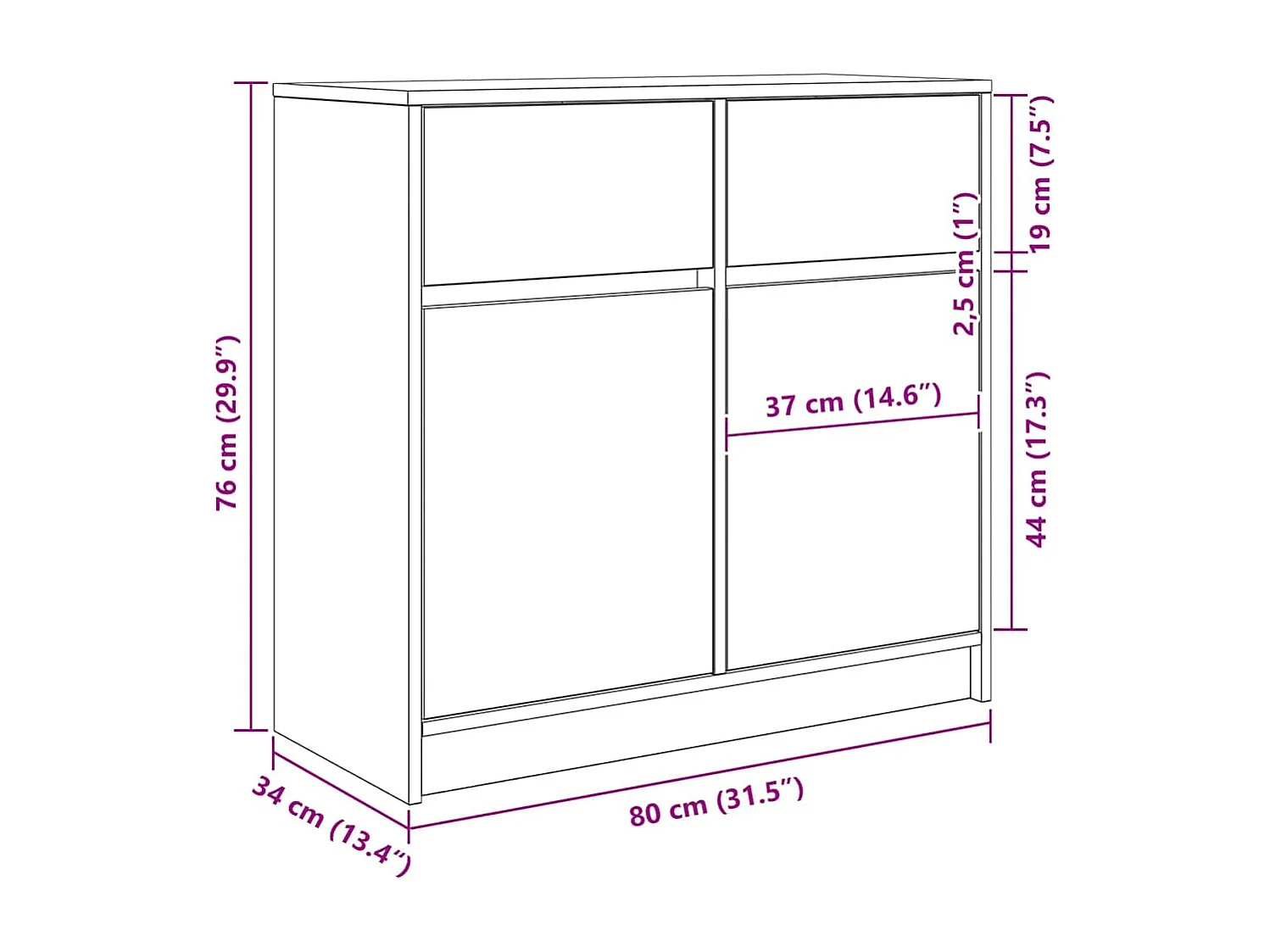 Sideboard mit Schublade Weiß 80x34x76 cm Holzwerkstoff