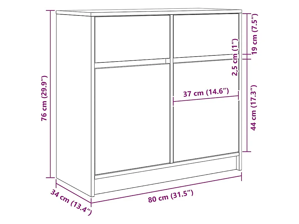 Dressoir met lade 80x34x76 cm spaanplaat wit