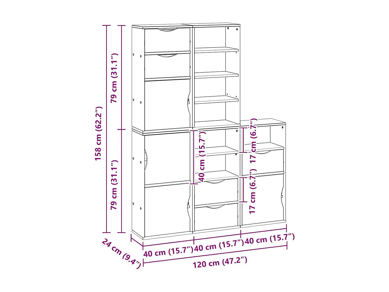 Beistellschränke 5 Stk. ODDA Weiß 40x24x79 cm Massivholz Kiefer
