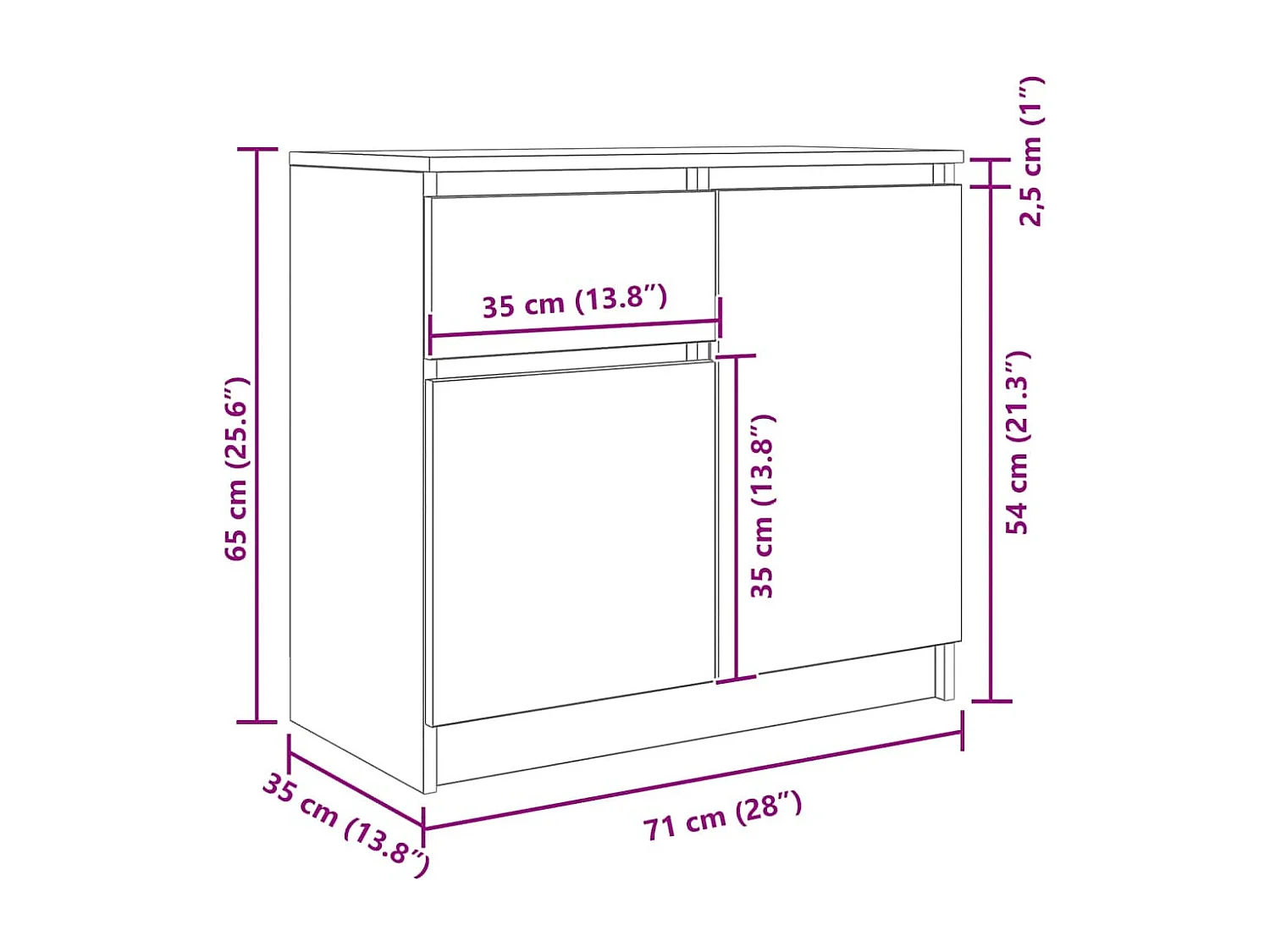 Sideboard mit Schublade Weiß 71x35x65 cm Holzwerkstoff