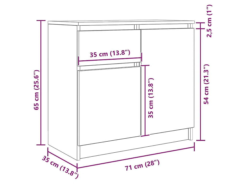 Buffet avec tiroir blanc 71x35x65 cm bois d'ingénierie