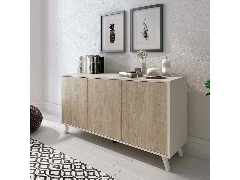 Aparador Soto 3 puertas blanco/roble 70x138x39,5 cm