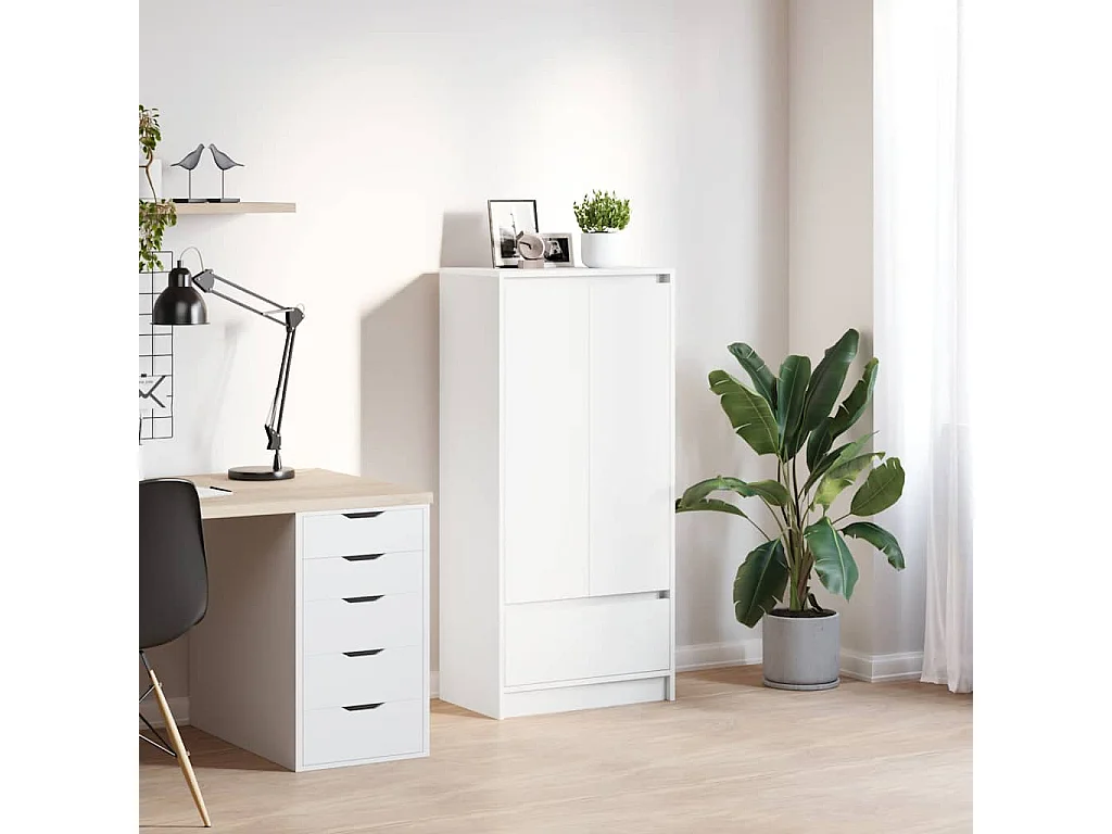 Schrank mit Schublade Weiß 55,5x34x119,5 cm Holzwerkstoff