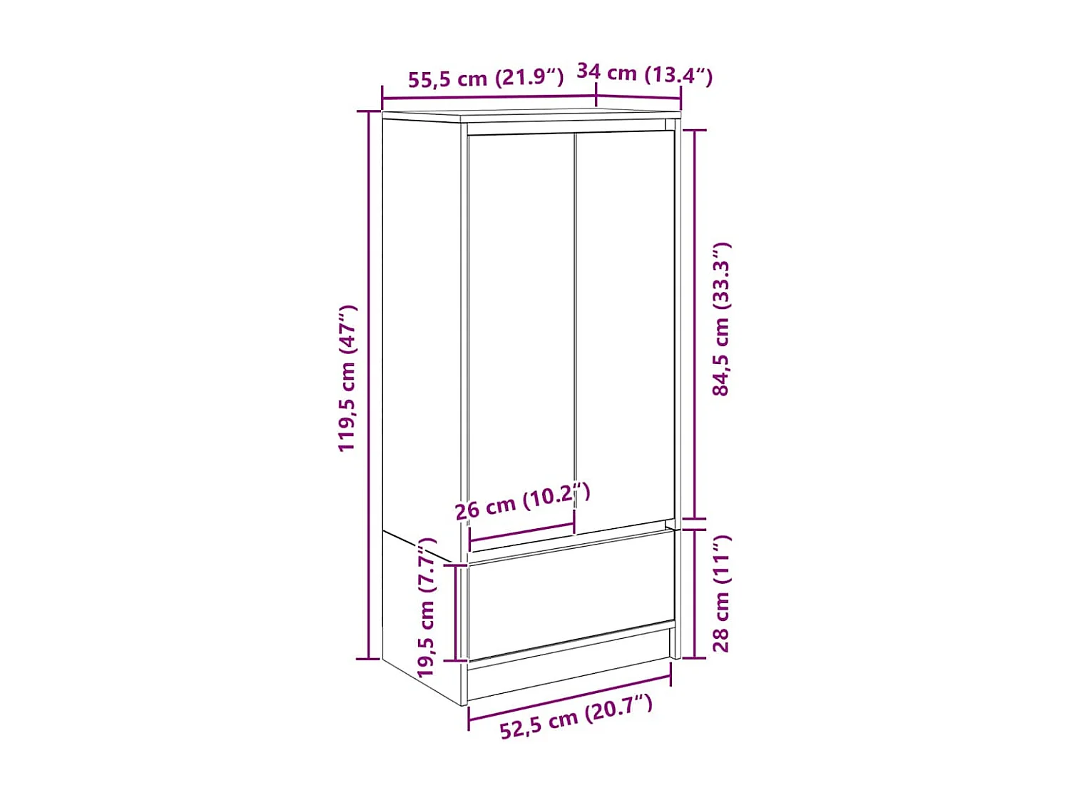 Schrank mit Schublade Weiß 55,5x34x119,5 cm Holzwerkstoff