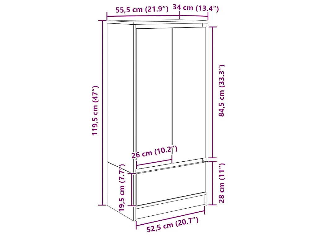 Armadio con Cassetto Bianco 55,5x34x119,5 cm Legno Multistrato