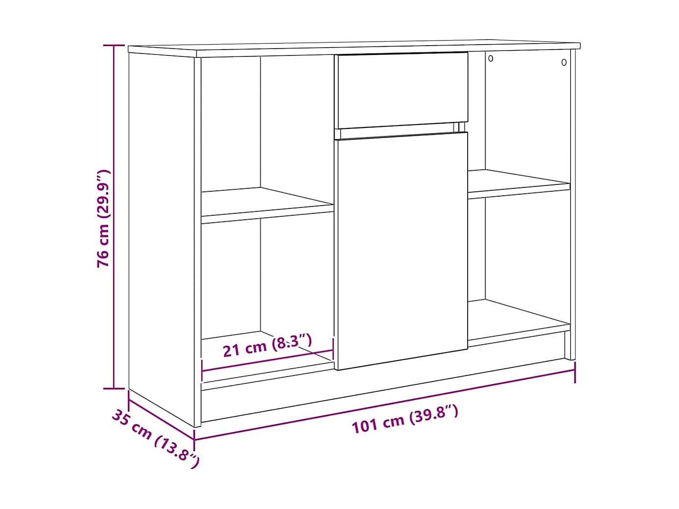Sideboard mit Schublade Weiß 101x35x76 cm Holzwerkstoff