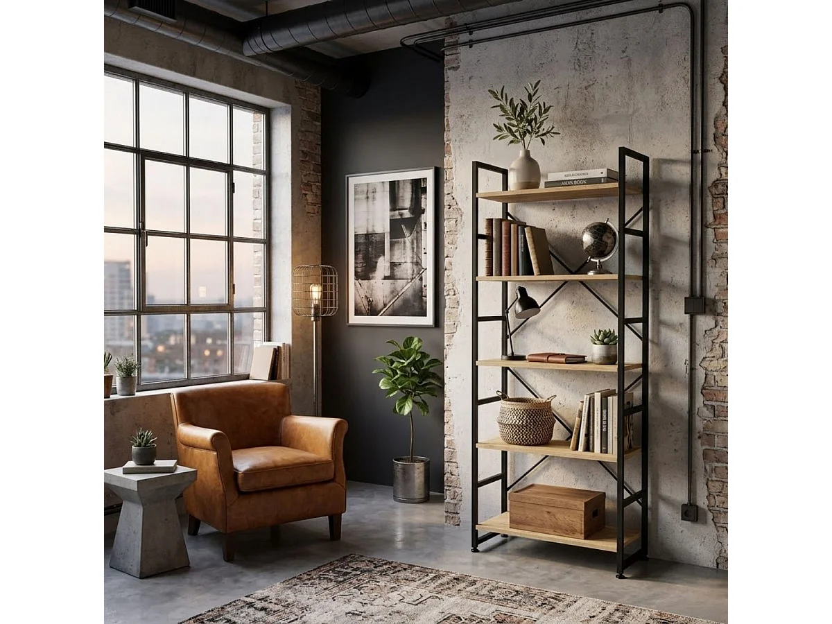 Estantería Hollywood 5 niveles negro/natural 159x60x30 cm