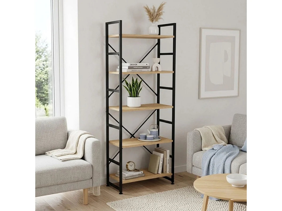 Estantería Hollywood 5 niveles negro/natural 159x60x30 cm