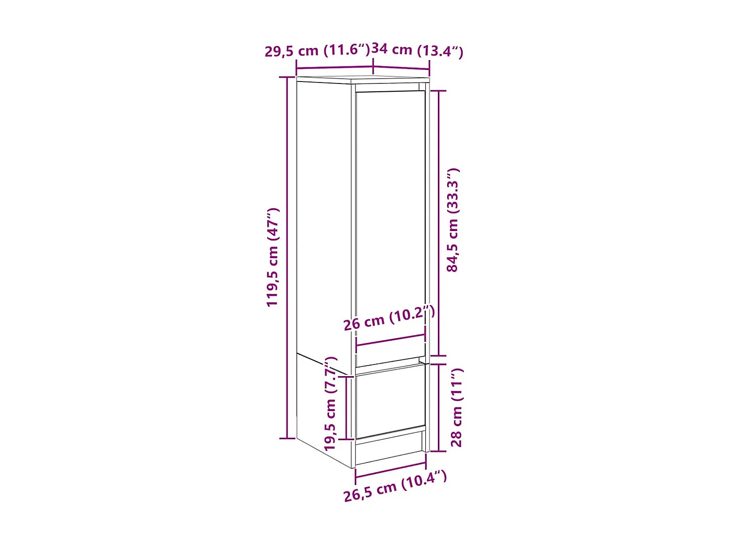 Highboard Weiß 29,5x34x119,5 cm Holzwerkstoff