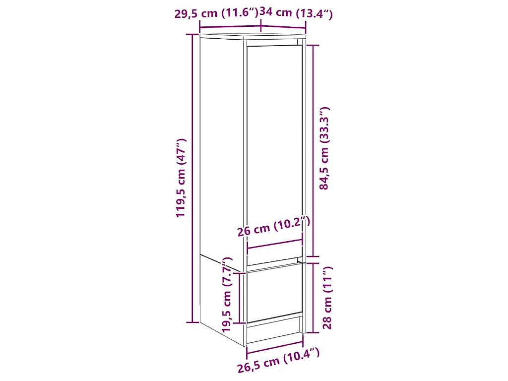 Buffet haut blanc 29,5x34x119,5 cm bois d'ingénierie