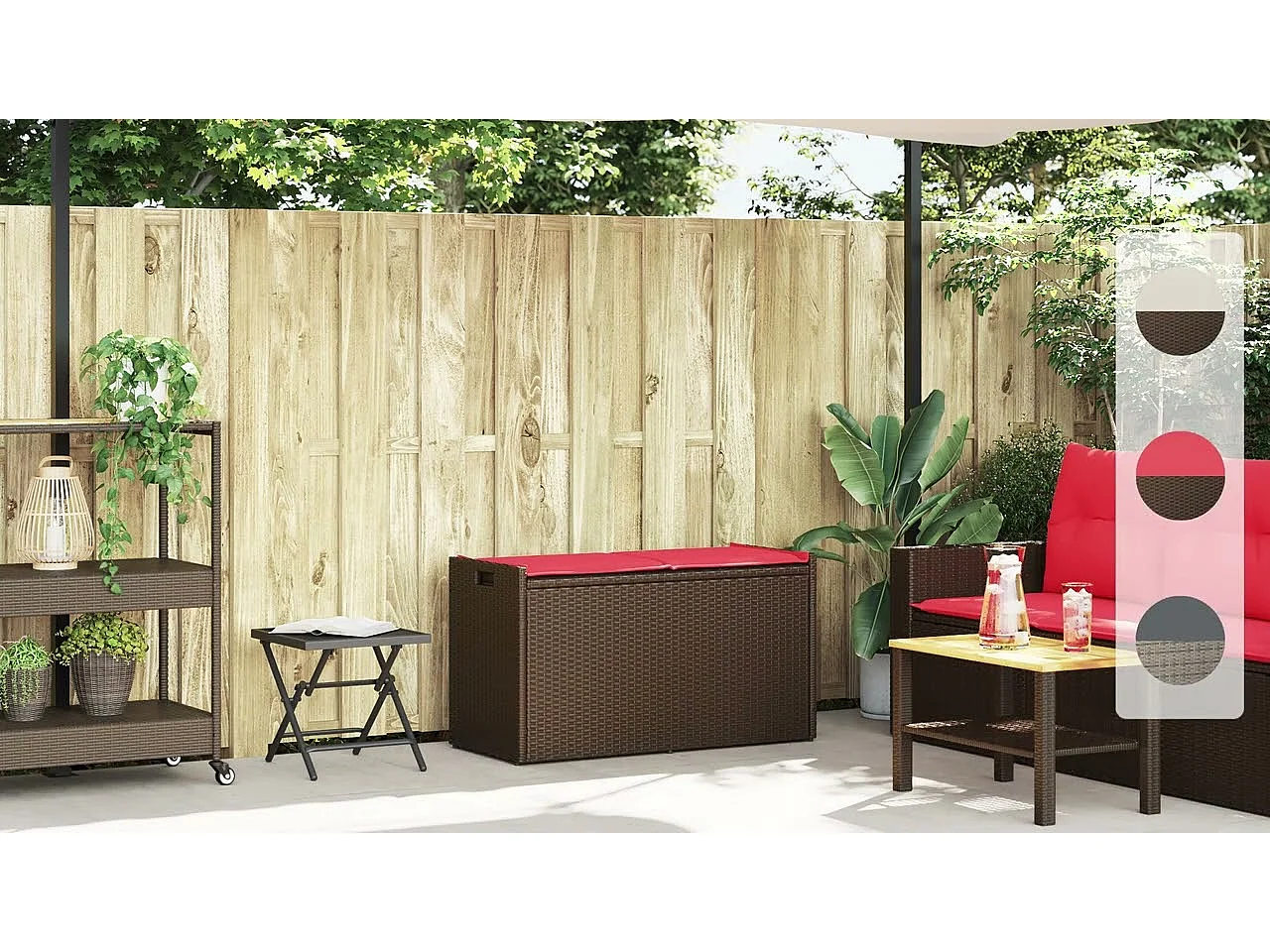 Opbergbank met kussen voor buiten 100 cm poly rattan beige