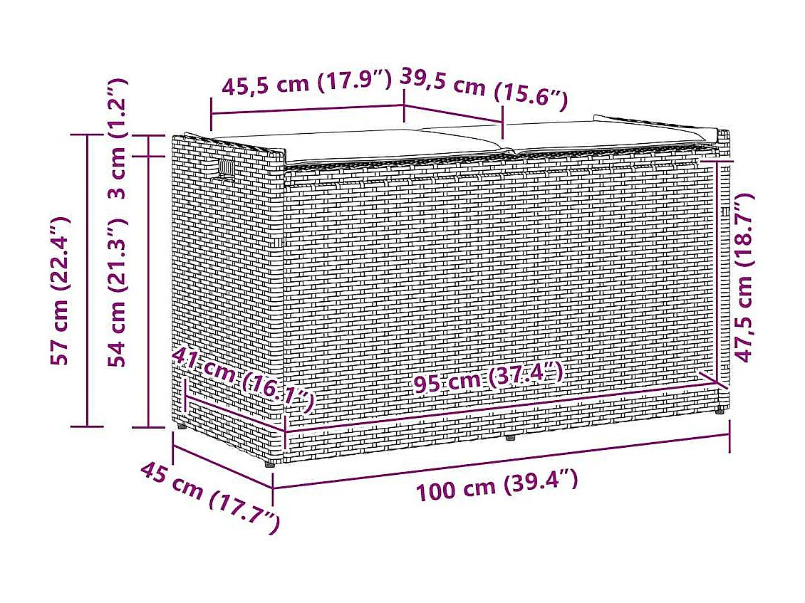 Opbergbank met kussen voor buiten 100 cm poly rattan beige