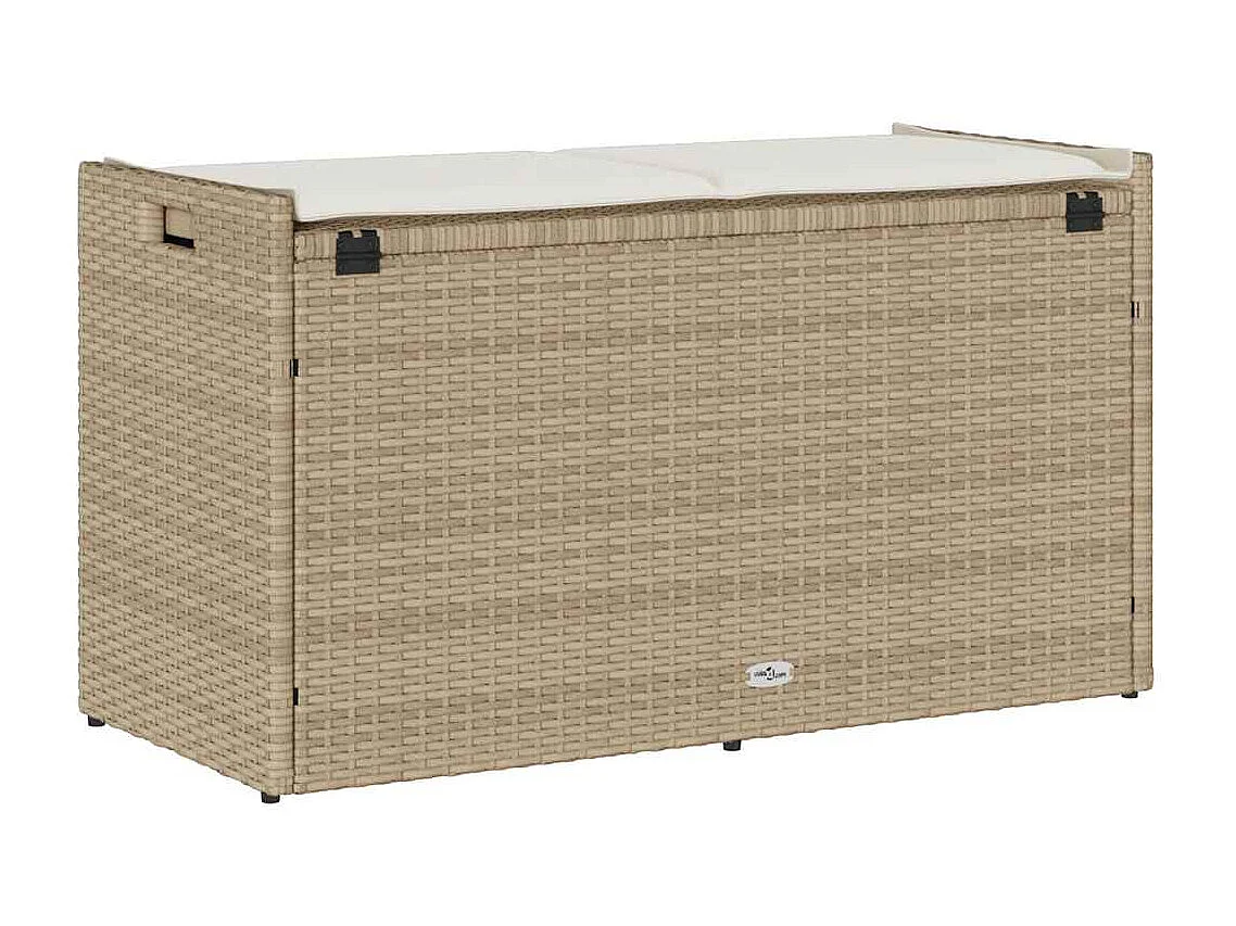 Opbergbank met kussen voor buiten 100 cm poly rattan beige