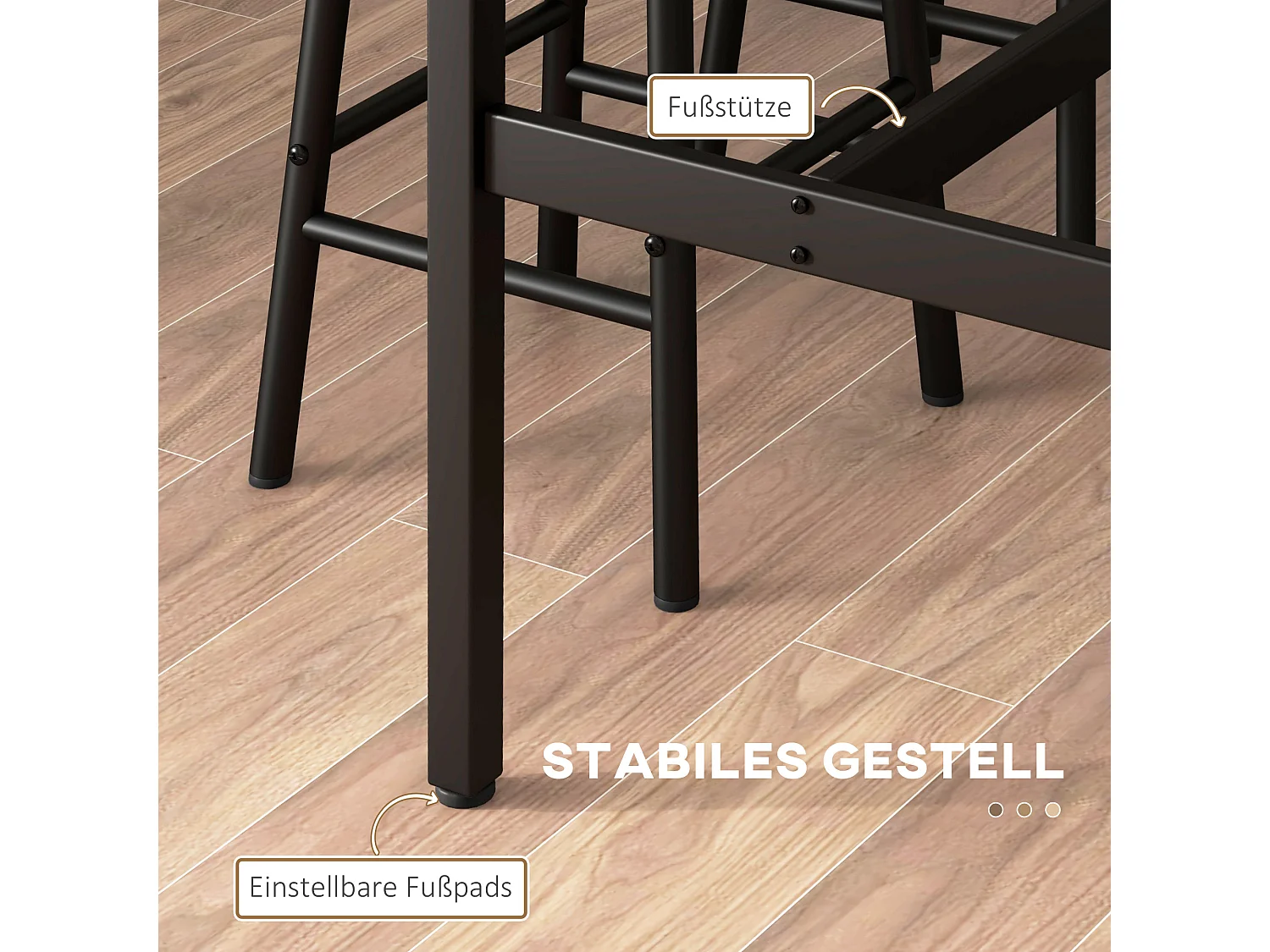 Conjunto de bar de 3 peças com mesa de metal MDF e 2 bancos para cozinha e sala de estar em marrom rústico