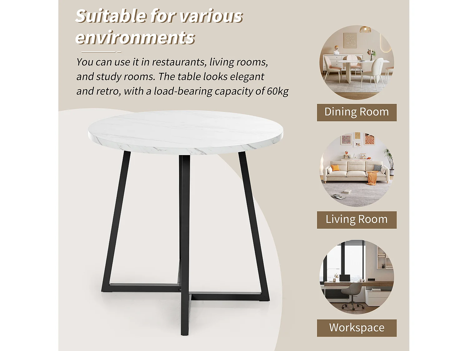 Conjunto de mesa redonda de 5 peças 80 cm MDF branco + cadeiras de veludo cinza escuro metal preto