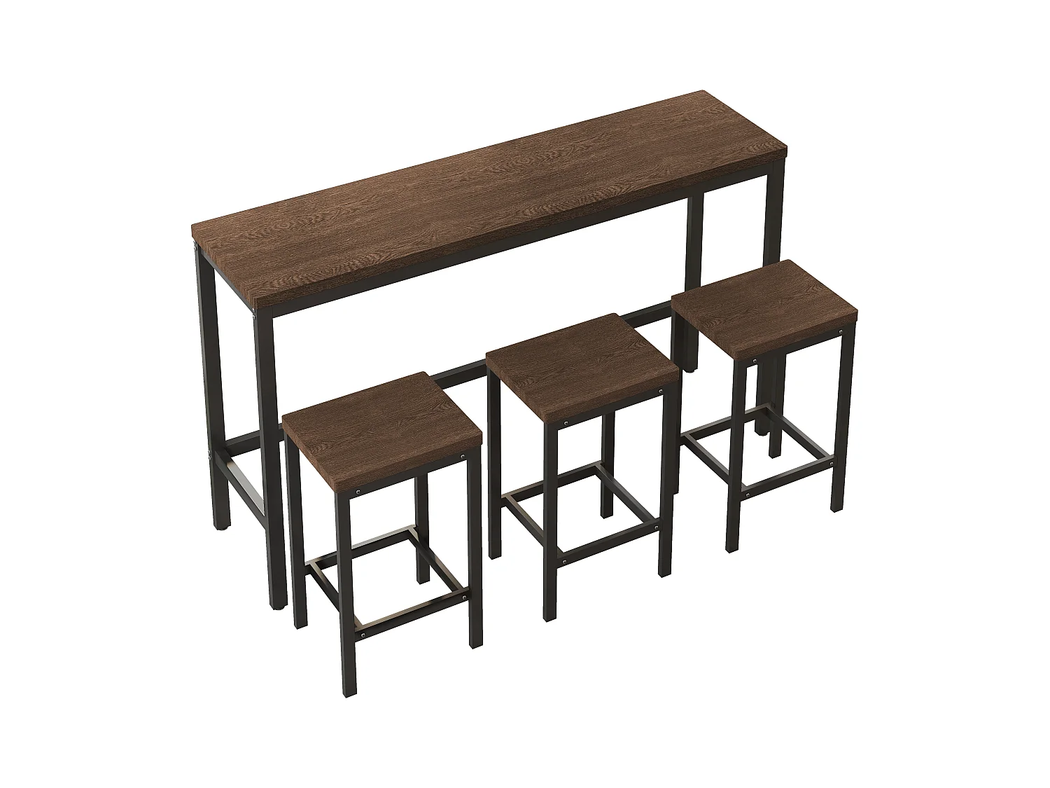 Conjunto de mesa de bar de 4 peças MDF metal cozinha sala de jantar 148x40x90 cm marrom escuro