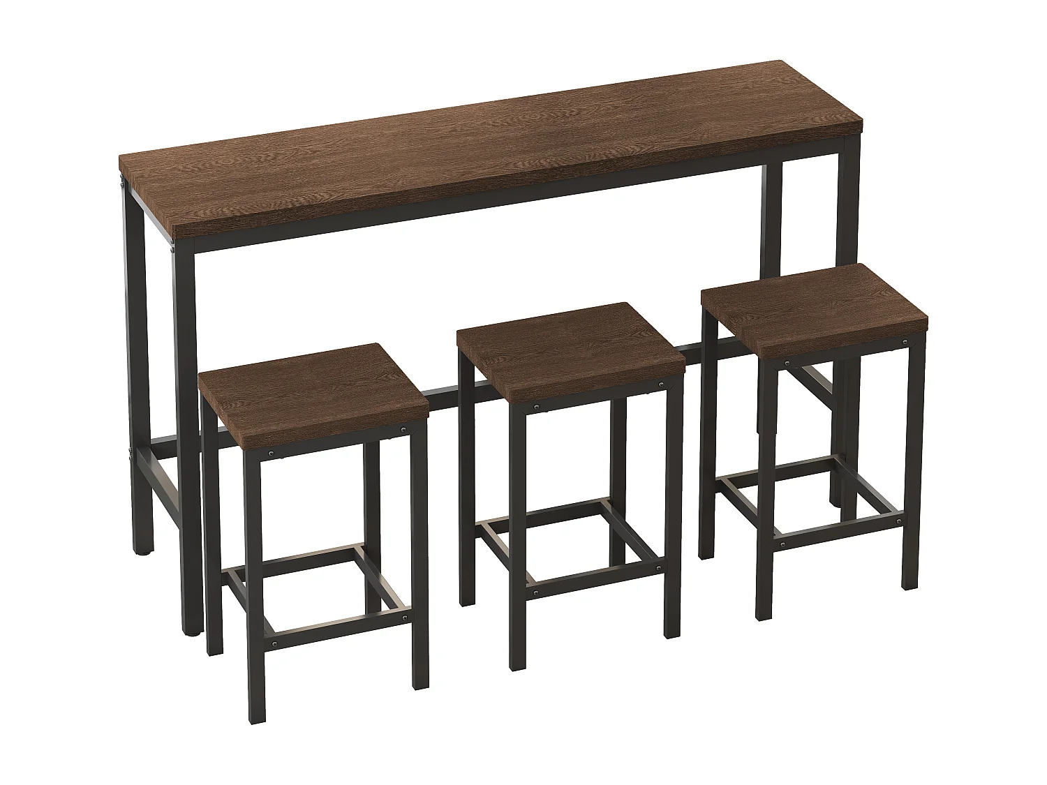 Conjunto de mesa de bar de 4 peças MDF metal cozinha sala de jantar 148x40x90 cm marrom escuro