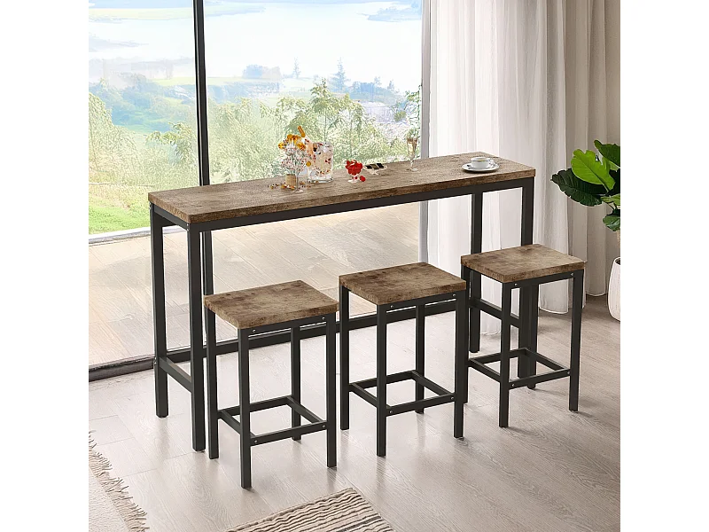 Insieme tavolo bar 4 pezzi MDF metallo cucina salle à manger 148x40x90 cm bois naturel