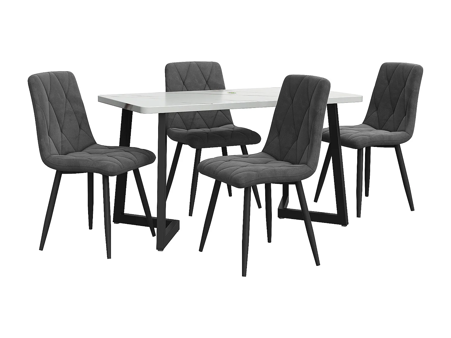 Ensemble Salle à Manger 5 Pezzi Tavolo 117×68 cm MDF Bianco Effetto Marmo Pieds Metallo Chaises Velours Gris