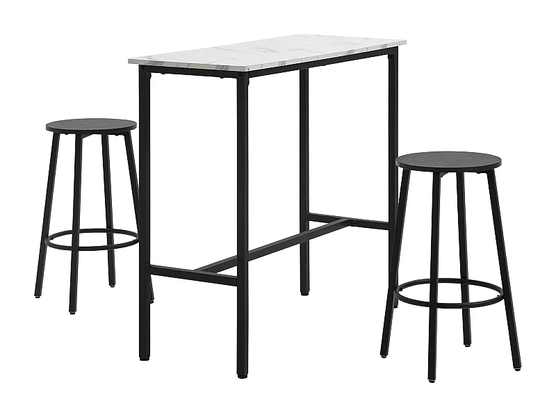Insieme bar 3 pezzi tavolo MDF métal 2 tabourets cucina salone blanc noir