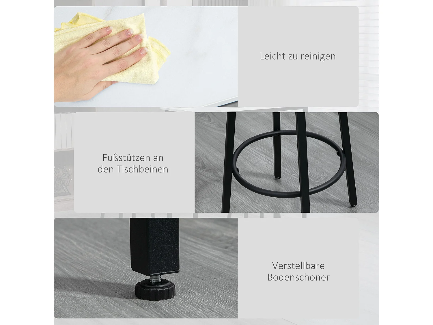 Conjunto de bar de 3 piezas con mesa de metal MDF y 2 taburetes para cocina, salón, blanco y negro