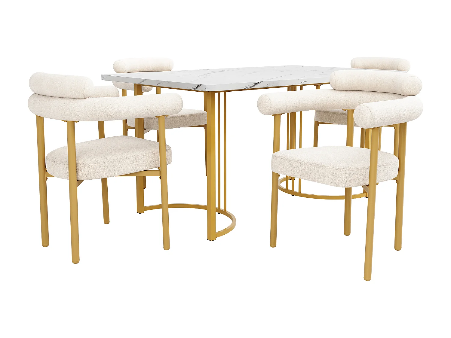 Cadeira de veludo creme com design moderno, assento confortável, pernas de metal, conjunto de 4