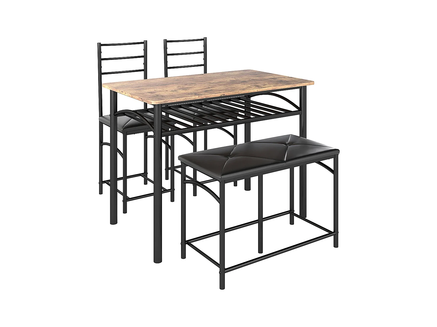 Ensemble salle à manger 4 pezzi tavolo MDF metallo 2 sedie banc kitchen brun