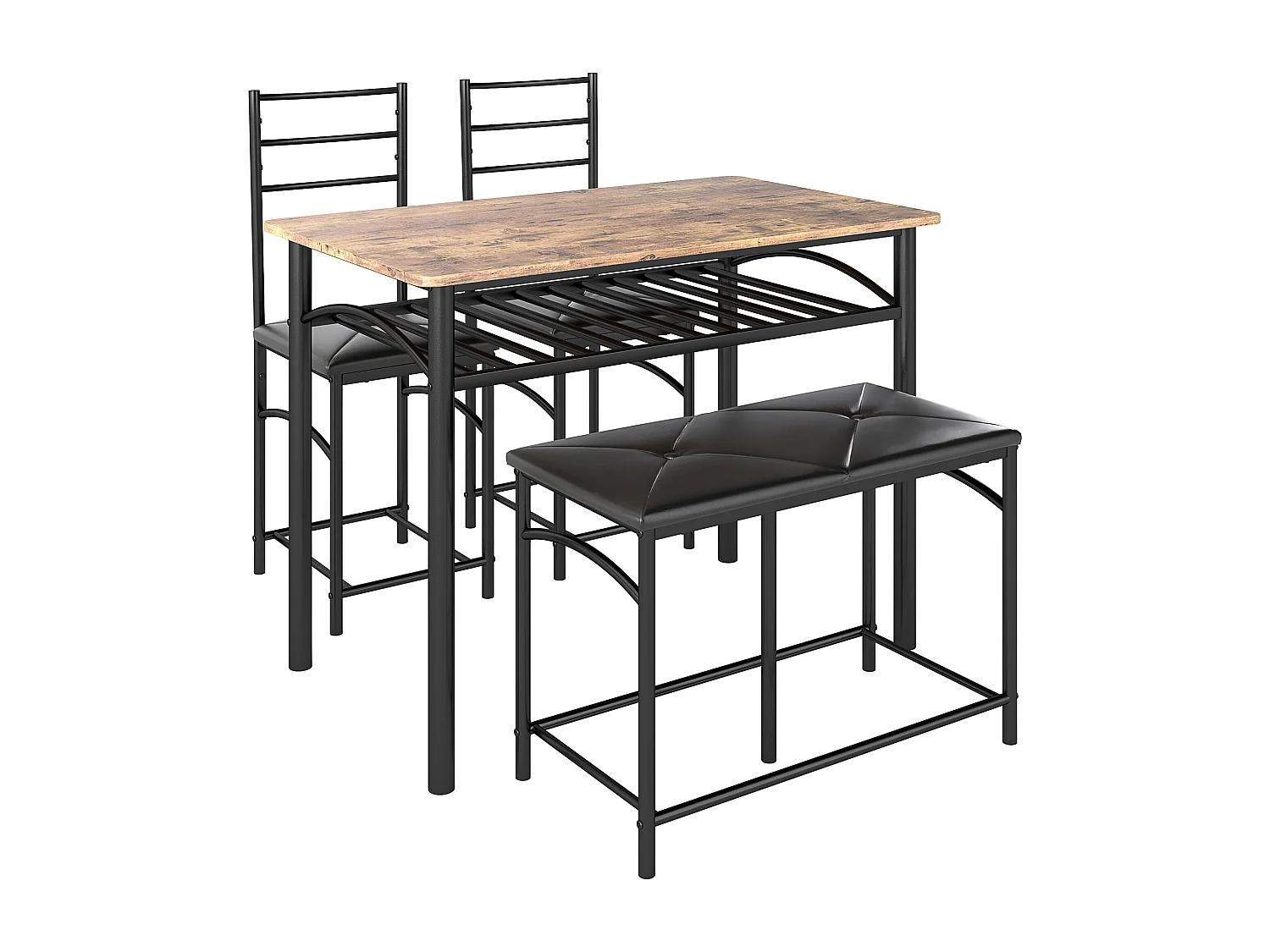 Conjunto de sala de jantar de 4 peças com mesa de metal MDF e 2 cadeiras, bancada de cozinha marrom