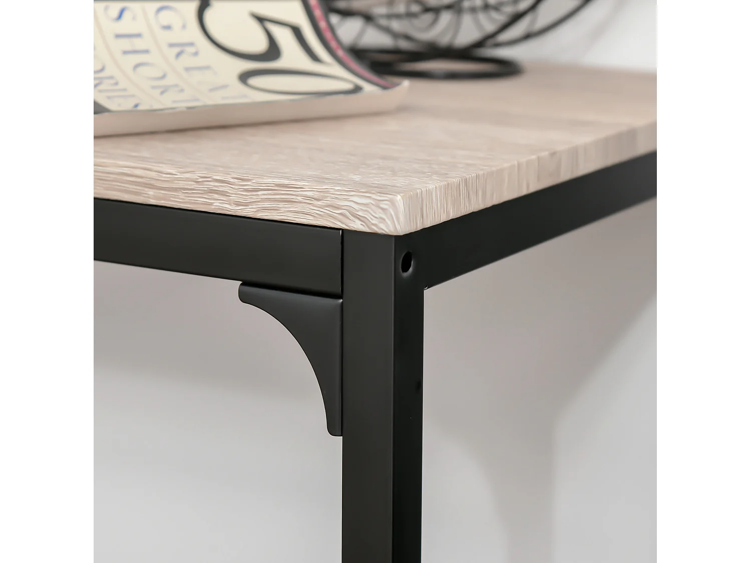 Ensemble bar tavolo 3 pezzi MDF metallo 2 tabourets cucina salone naturel noir 89x45x87cm