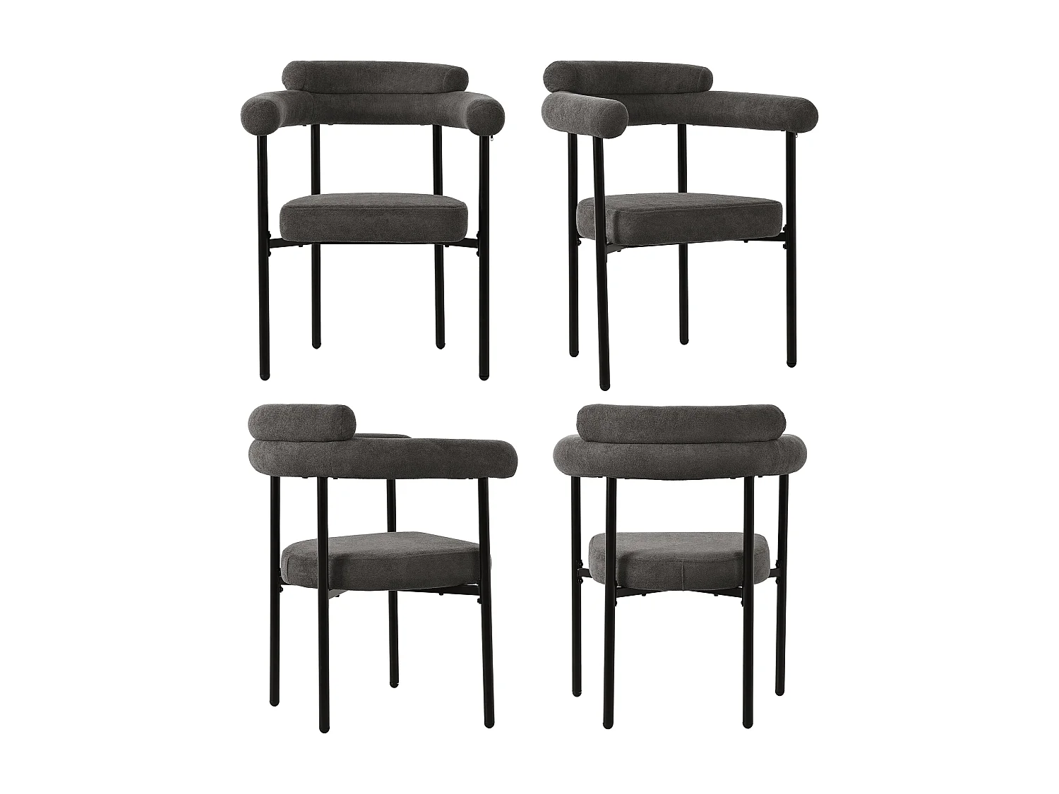 Conjunto mesa metal 140x80 cm + 4 sillones comedor diseño terciopelo gris