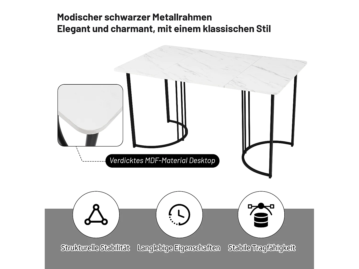 Conjunto de jantar de 5 peças: mesa de MDF 140 x 80 cm + 4 cadeiras de veludo cinza escuro, pernas de metal preto